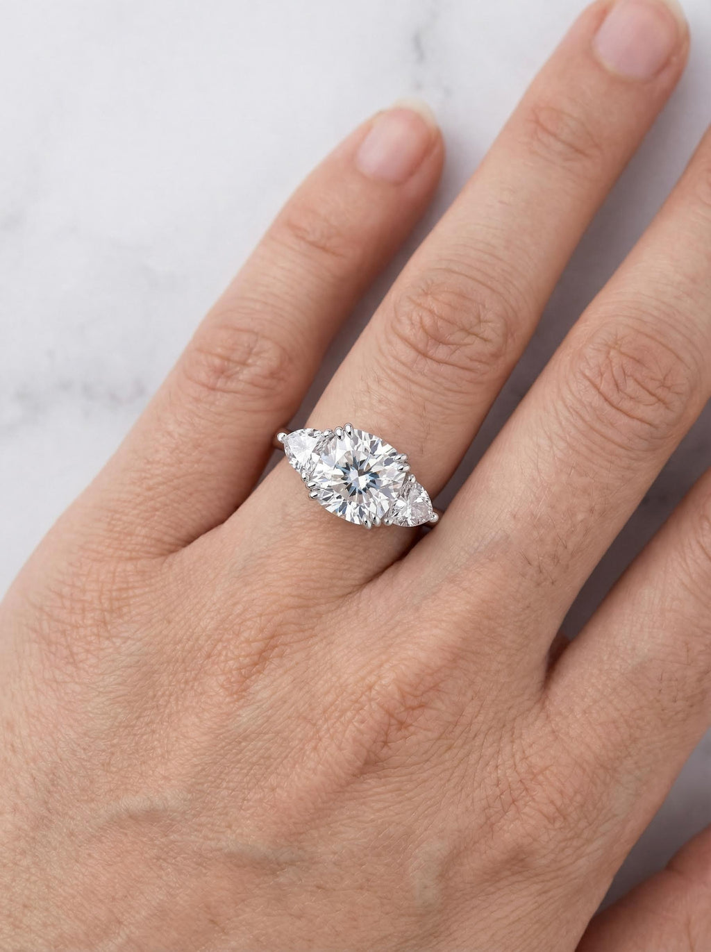 Cushion Cut Moissanite Three-Stone Ring