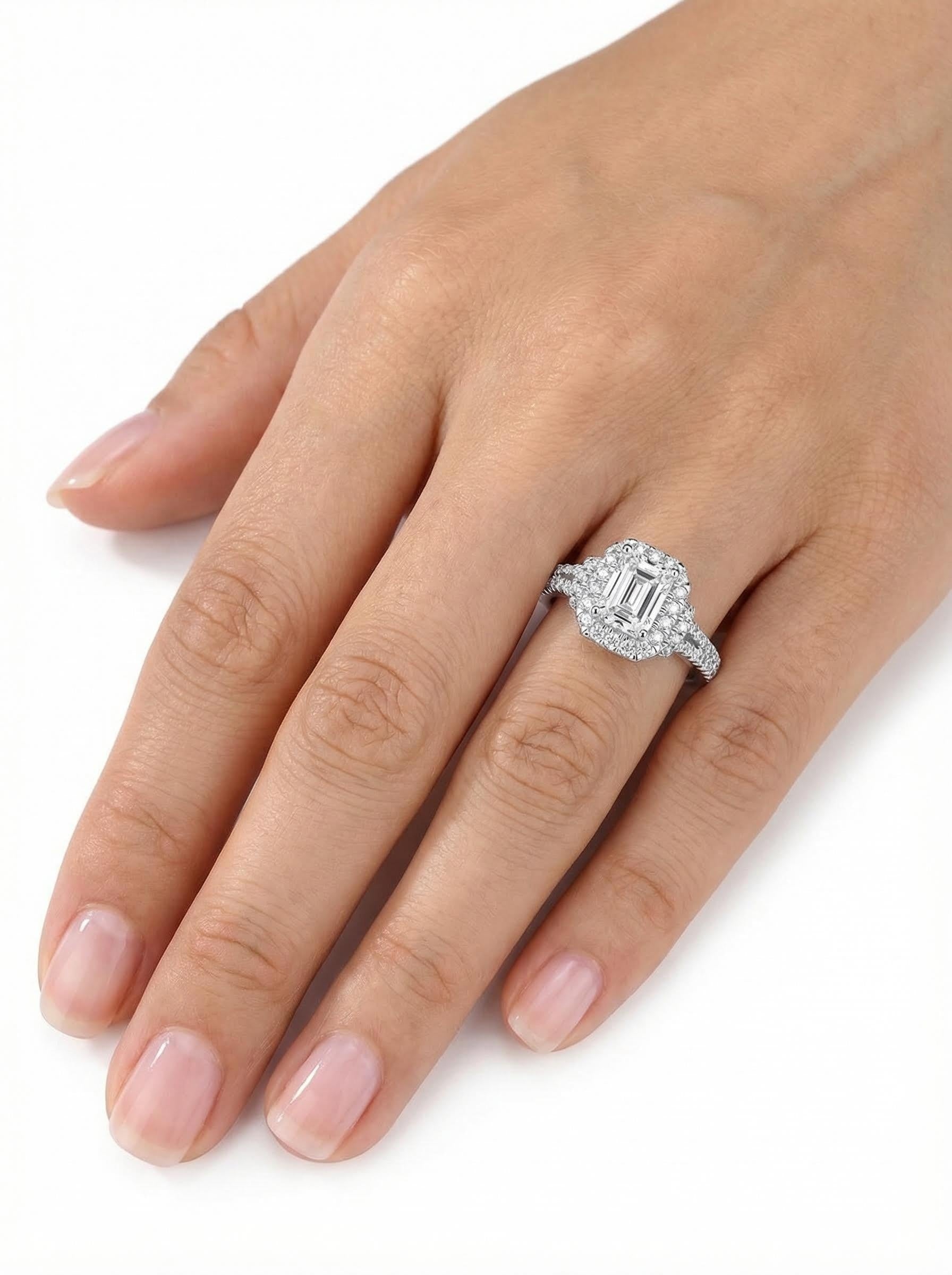 Emerald-Cut Halo Moissanite Ring