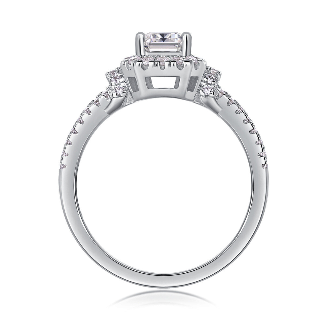 Emerald-Cut Halo Moissanite Ring
