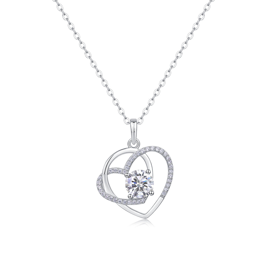Heart to Heart Interlocking Moissanite Pendant Necklace