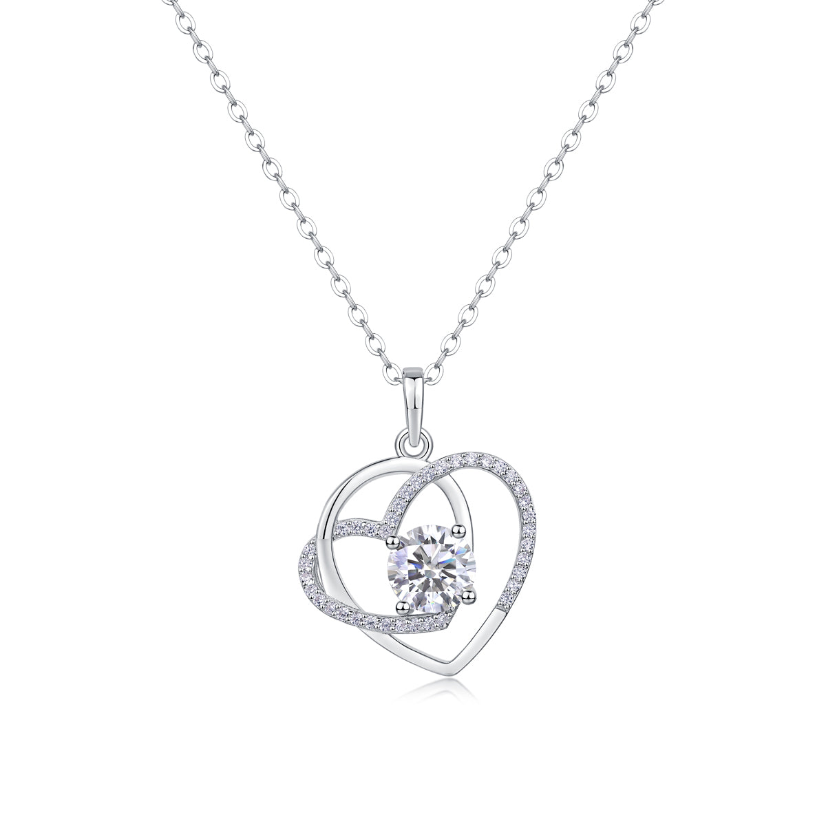 Heart to Heart Interlocking Moissanite Pendant Necklace