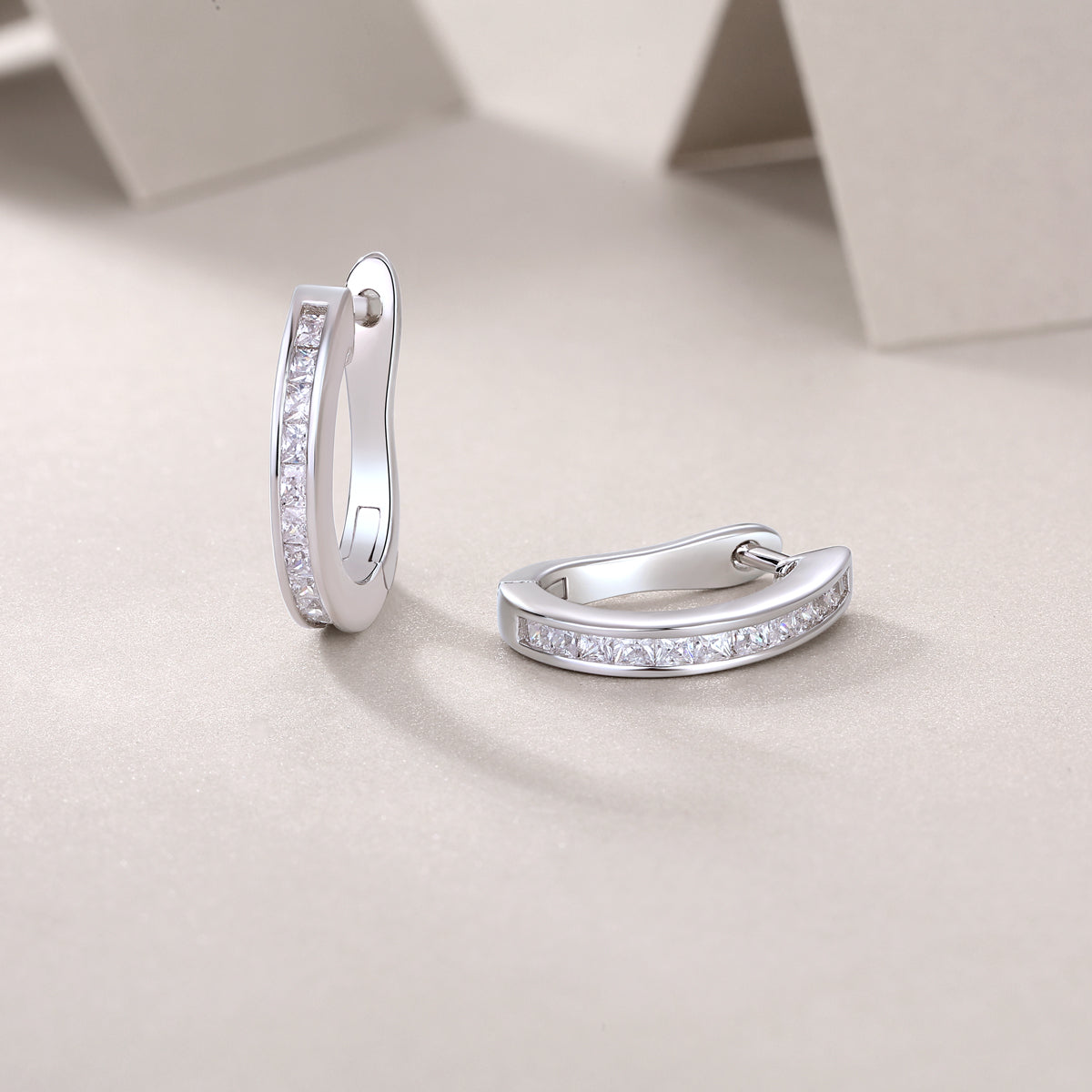 Linear Pavé Moissanite Huggie Earrings