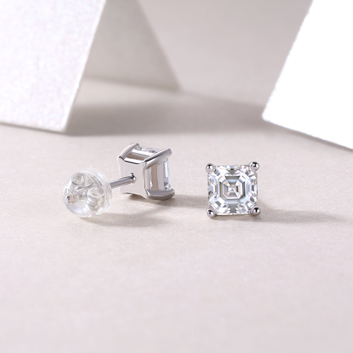 Square-Cut Moissanite Stud Earrings