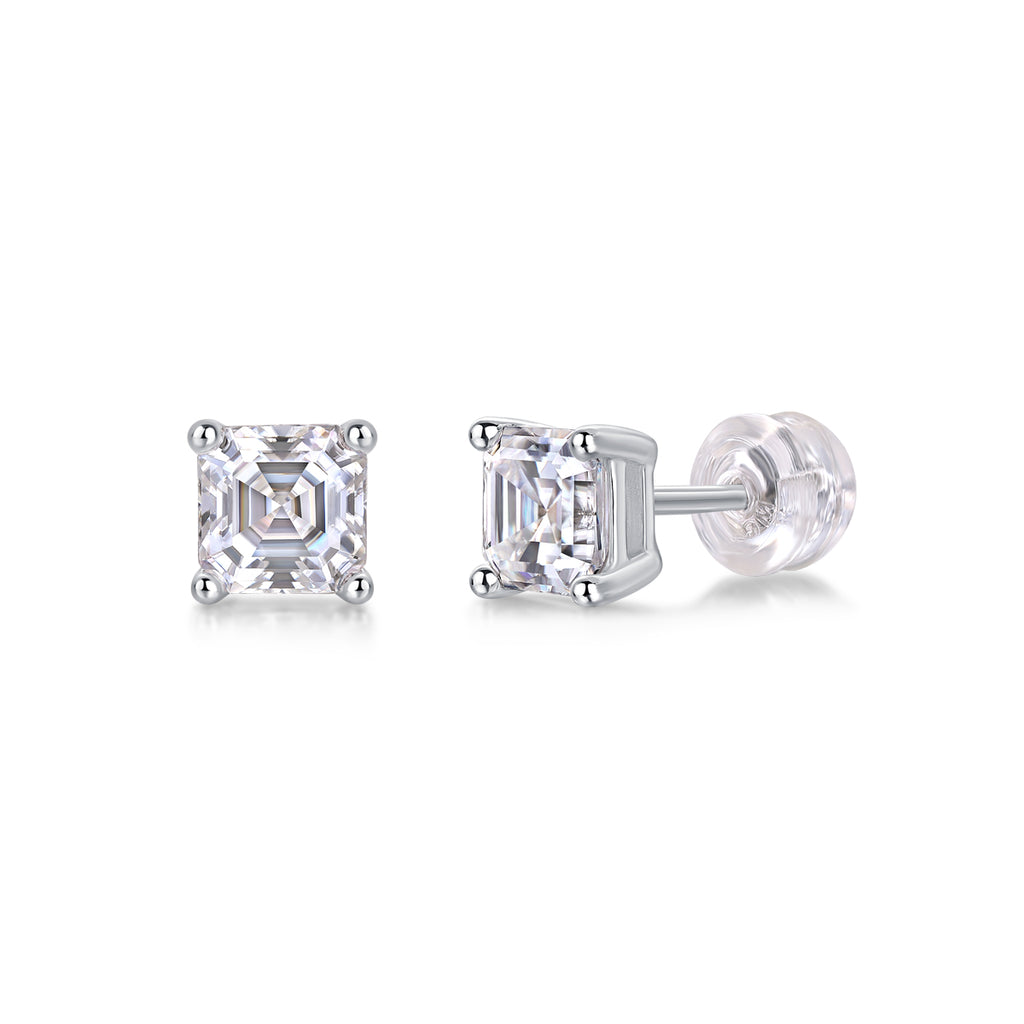 Square-Cut Moissanite Stud Earrings
