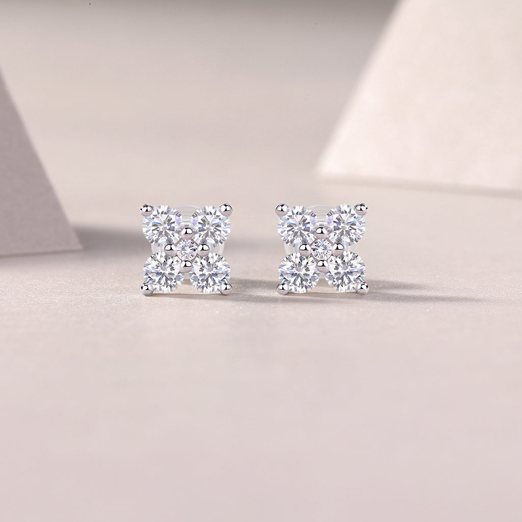 French Clover Moissanite Stud Earrings