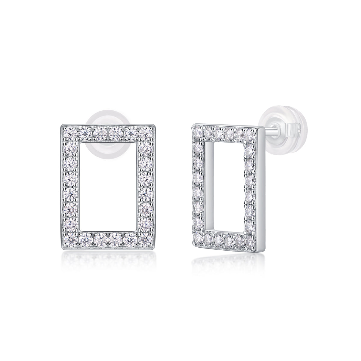Pavé Rectangular Frame Moissanite Stud Earrings