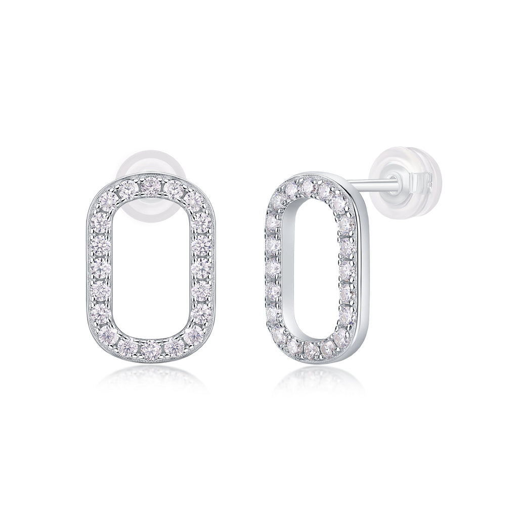 Pavé Oval Frame Moissanite Stud Earrings
