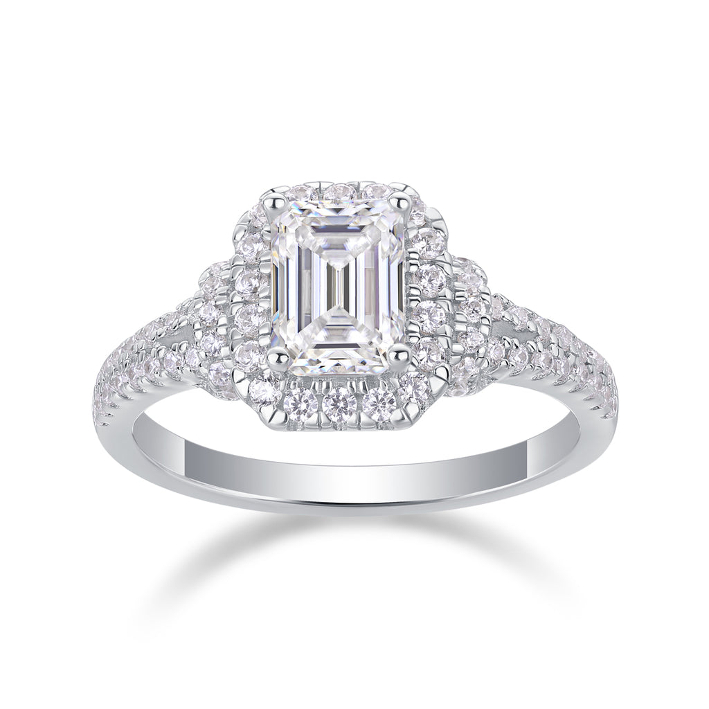 Emerald-Cut Halo Moissanite Ring