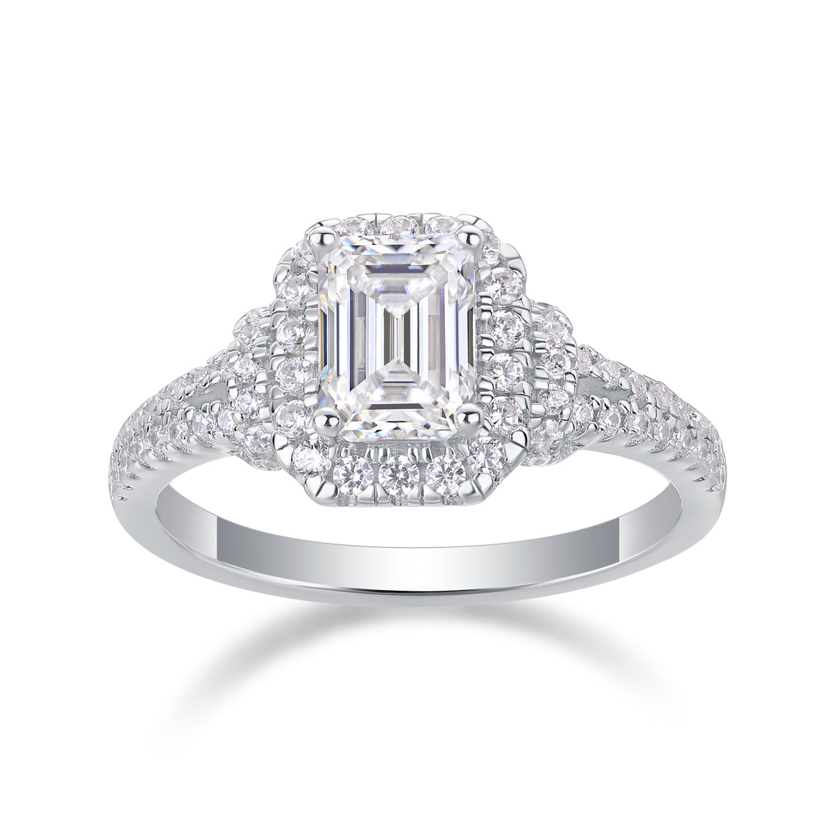 Emerald-Cut Halo Moissanite Ring