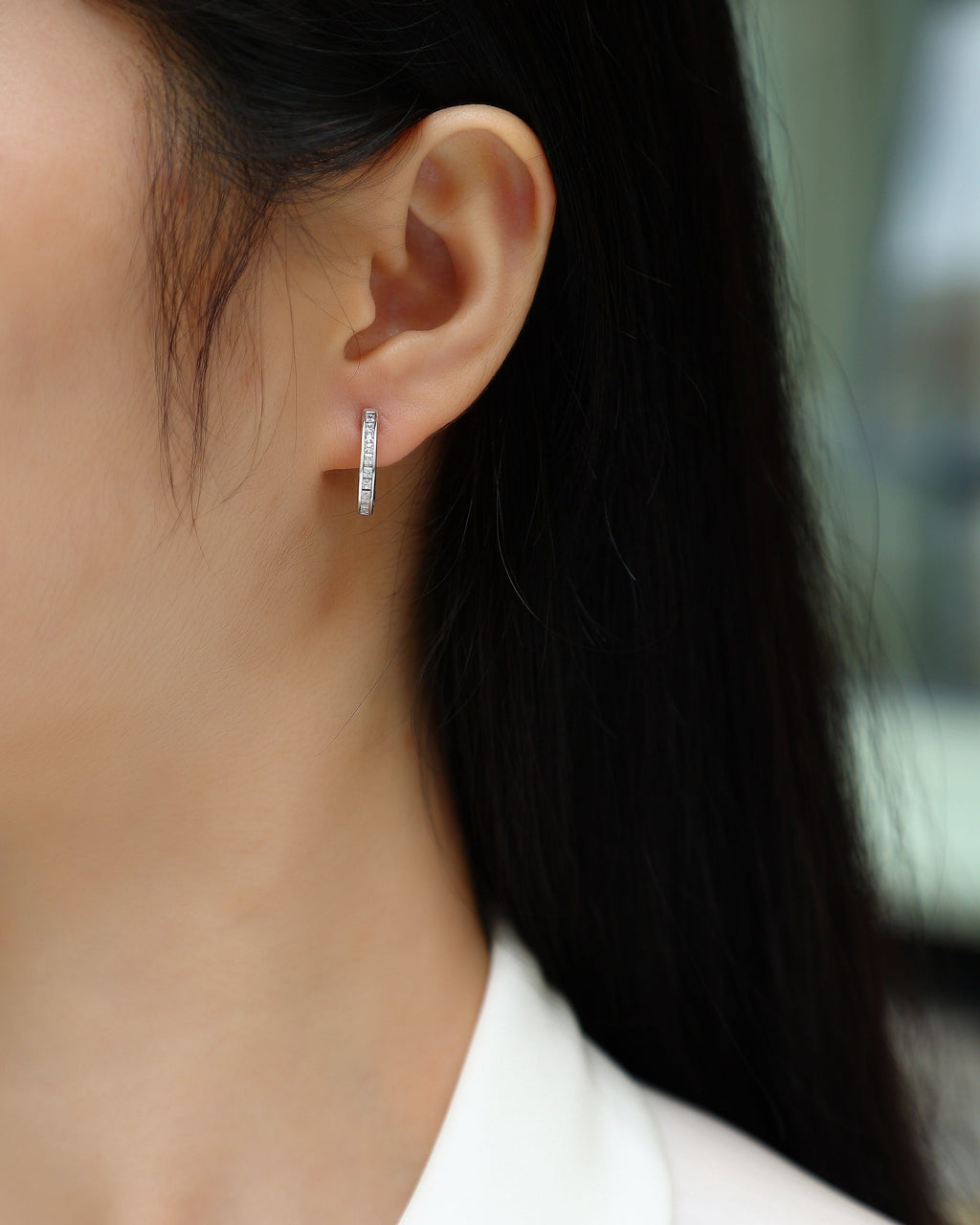 Linear Pavé Moissanite Huggie Earrings