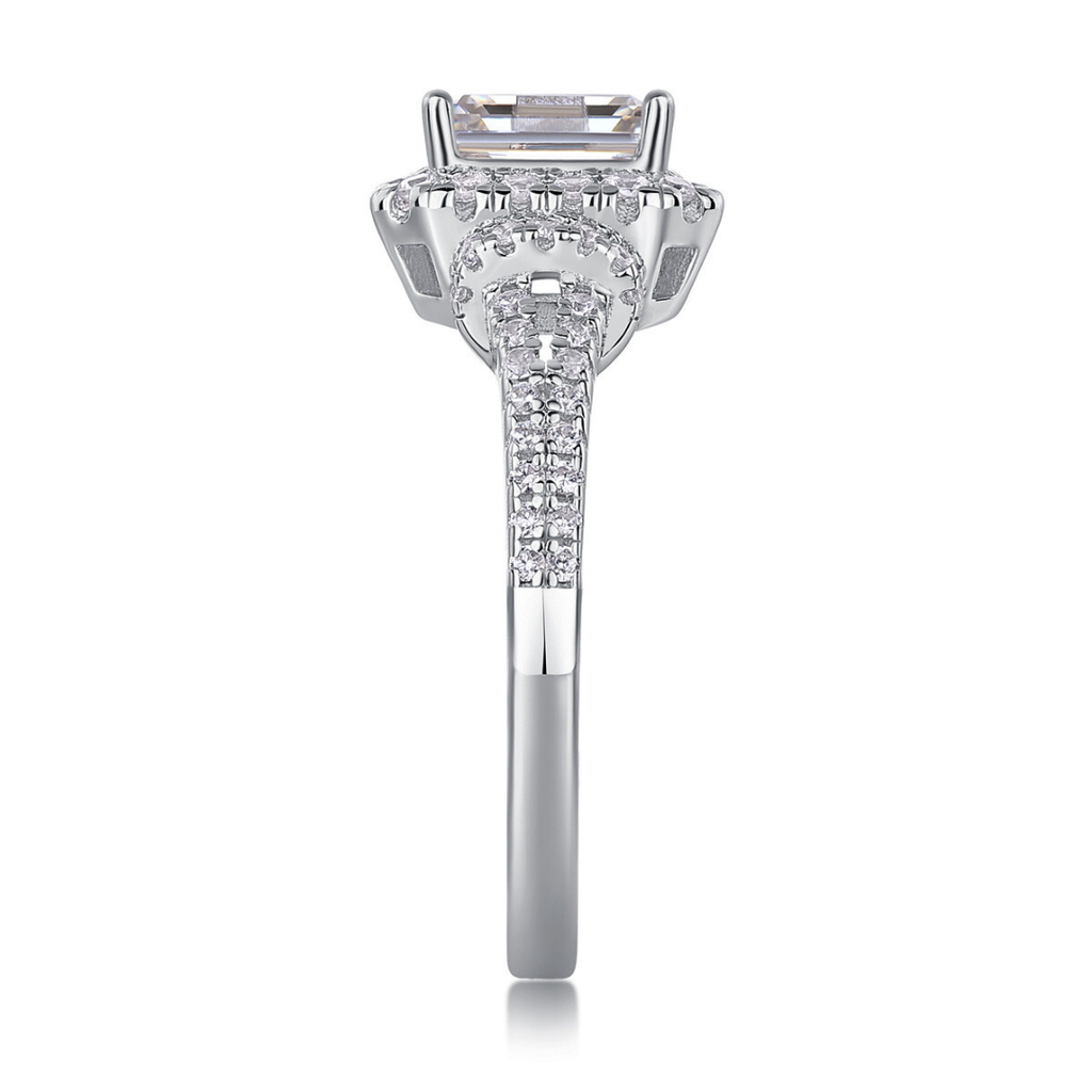 Emerald-Cut Halo Moissanite Ring