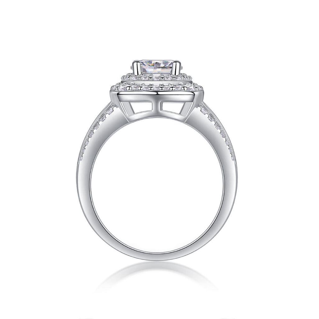 Double Halo Moissanite Crown Ring
