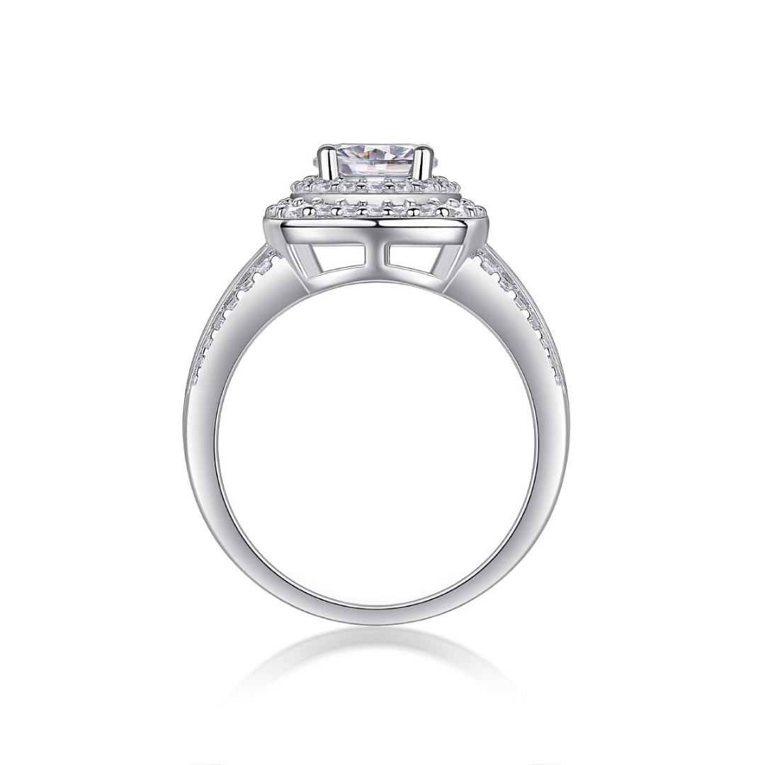 Double Halo Moissanite Crown Ring