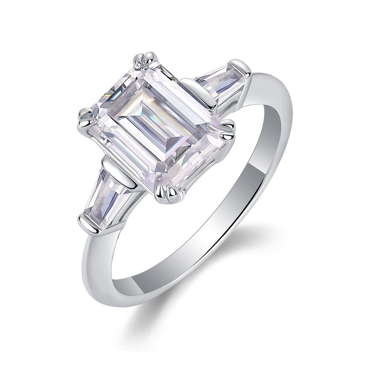 Emerald Cut Moissanite Three-Stone Ring