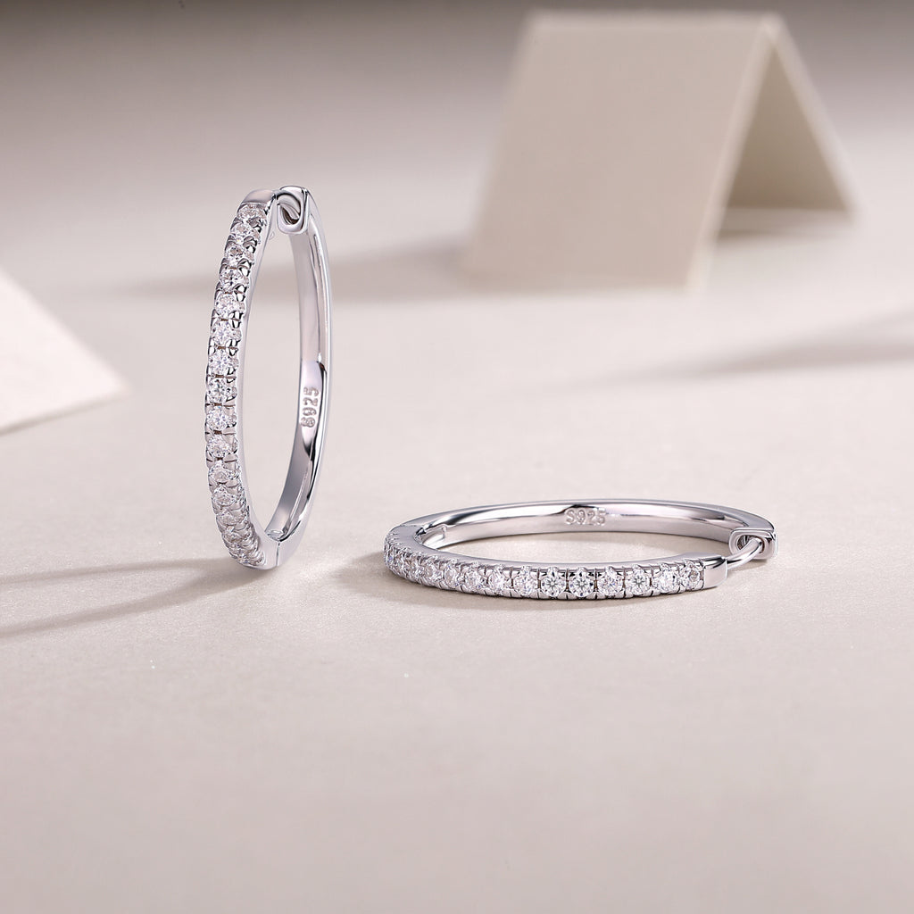 Slim Pavé Moissanite Huggie Hoop Earrings