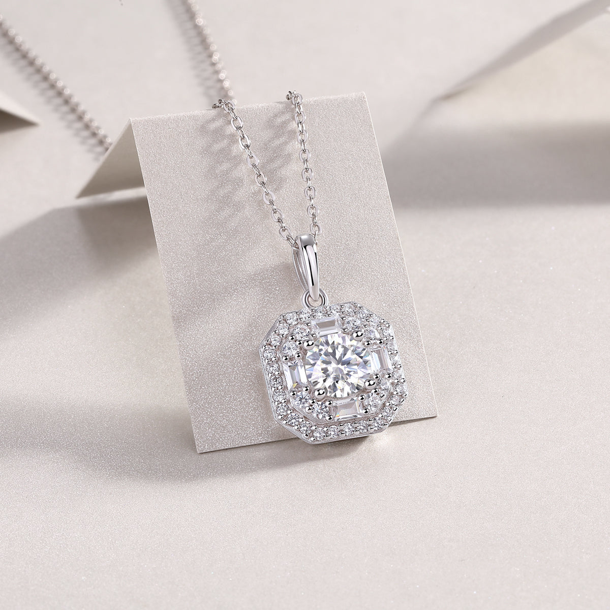 Square Halo Moissanite Pendant Necklace