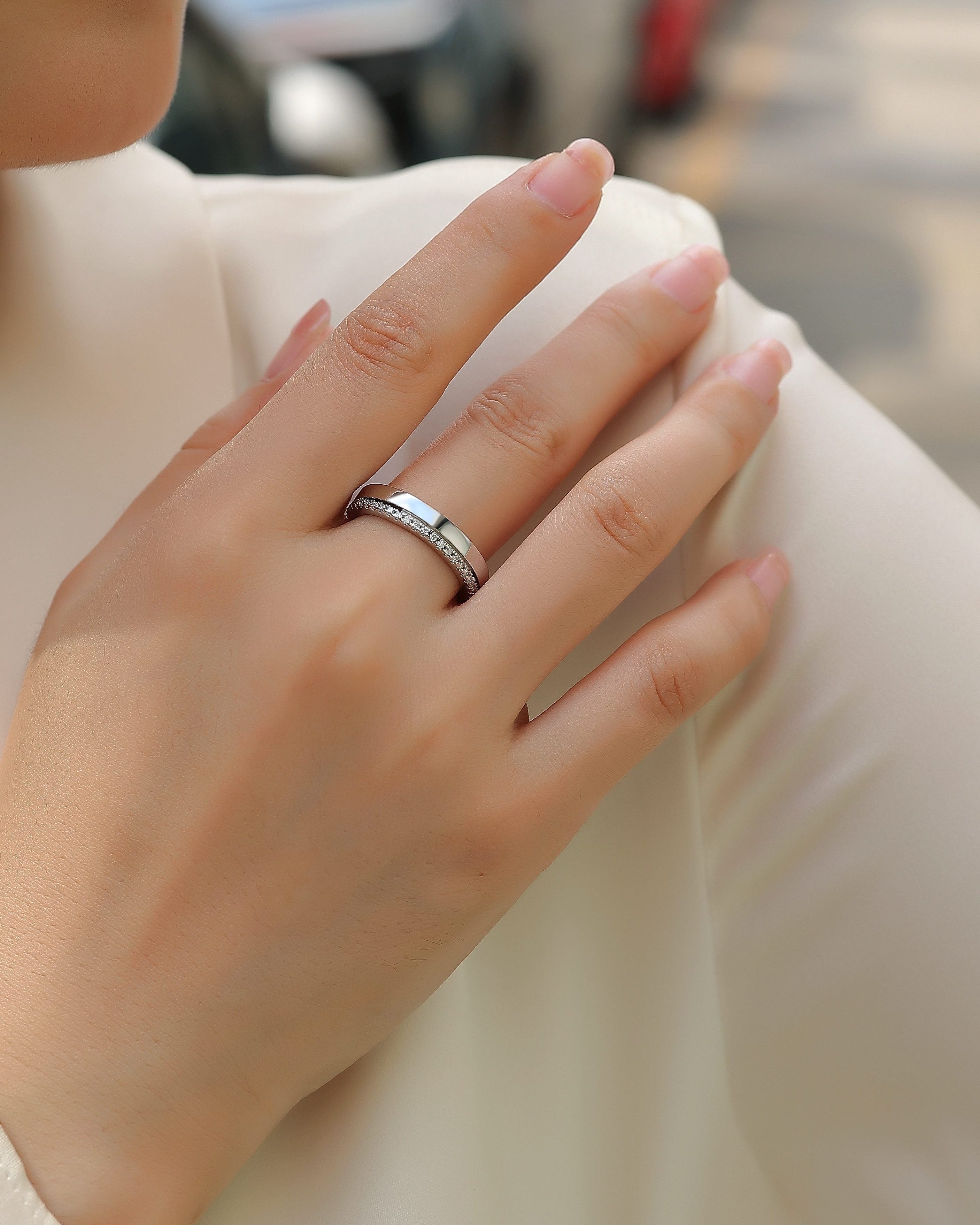 Double Band Pavé Moissanite Ring