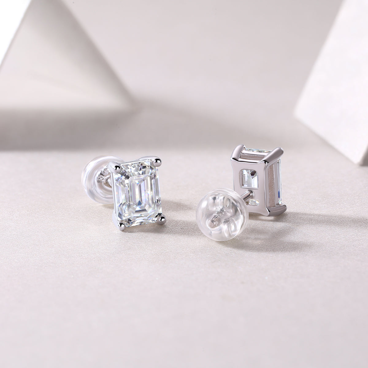 Emerald-Cut Moissanite Stud Earrings