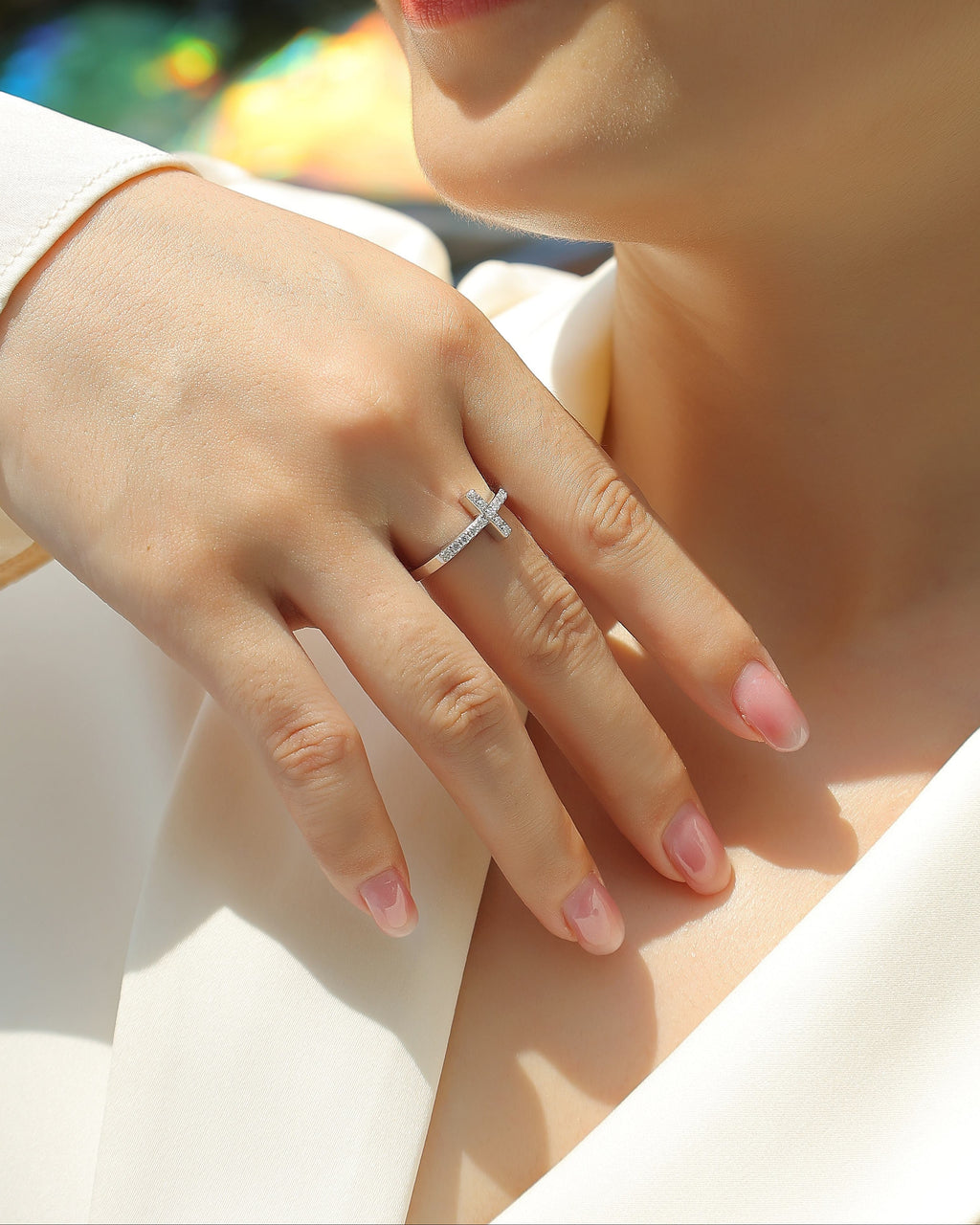 Minimalist Cross Moissanite Ring