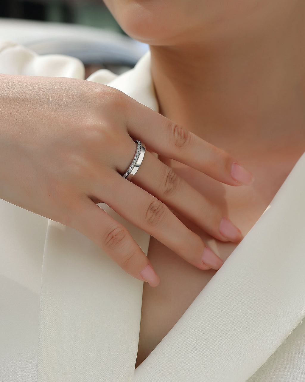 Double Band Pavé Moissanite Ring