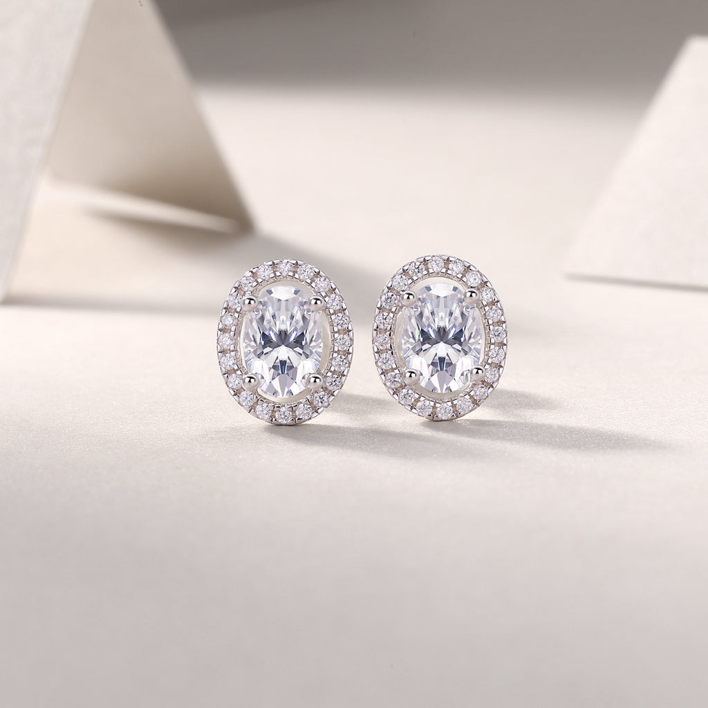 Oval Halo Moissanite Stud Earrings