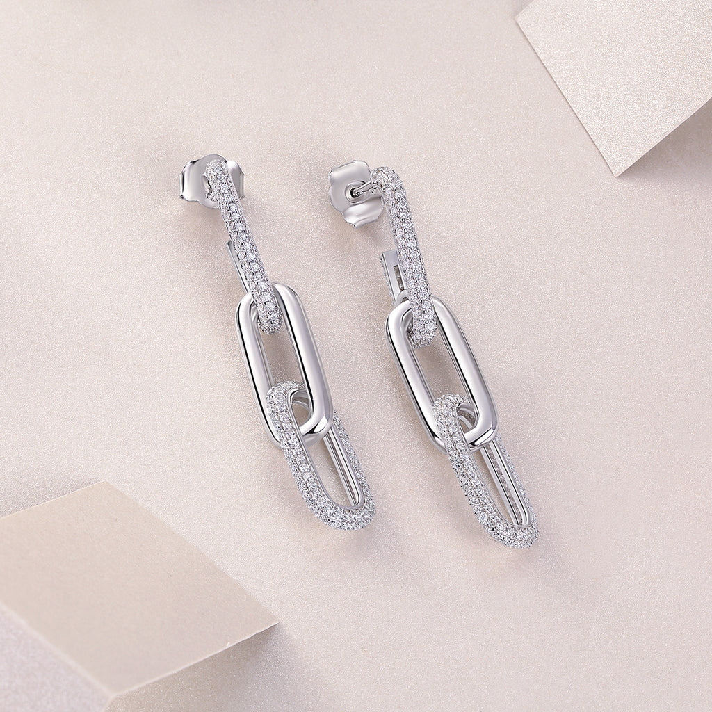 Chain Link Moissanite Drop Earrings