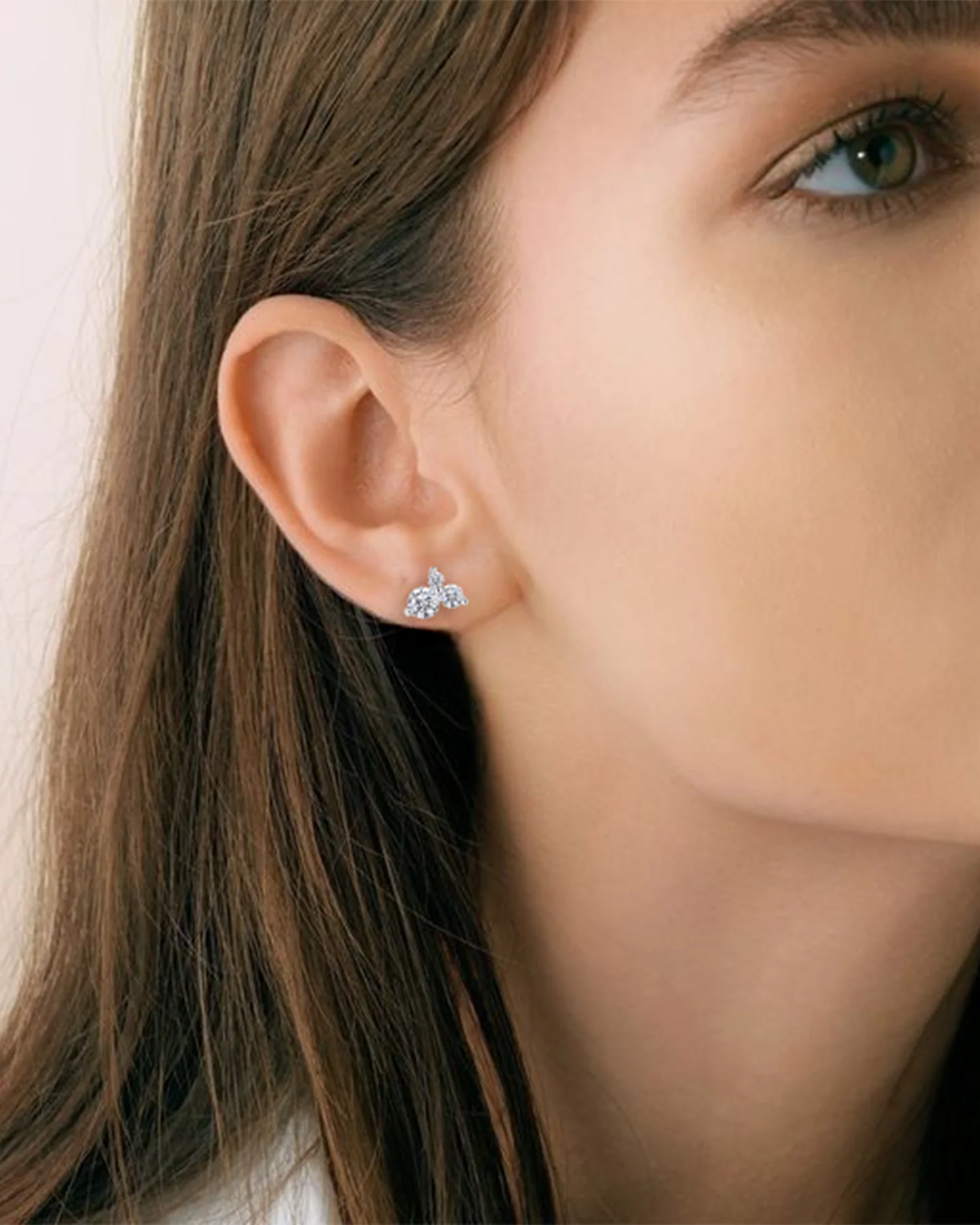 Wave-Set Round Moissanite Stud Earrings