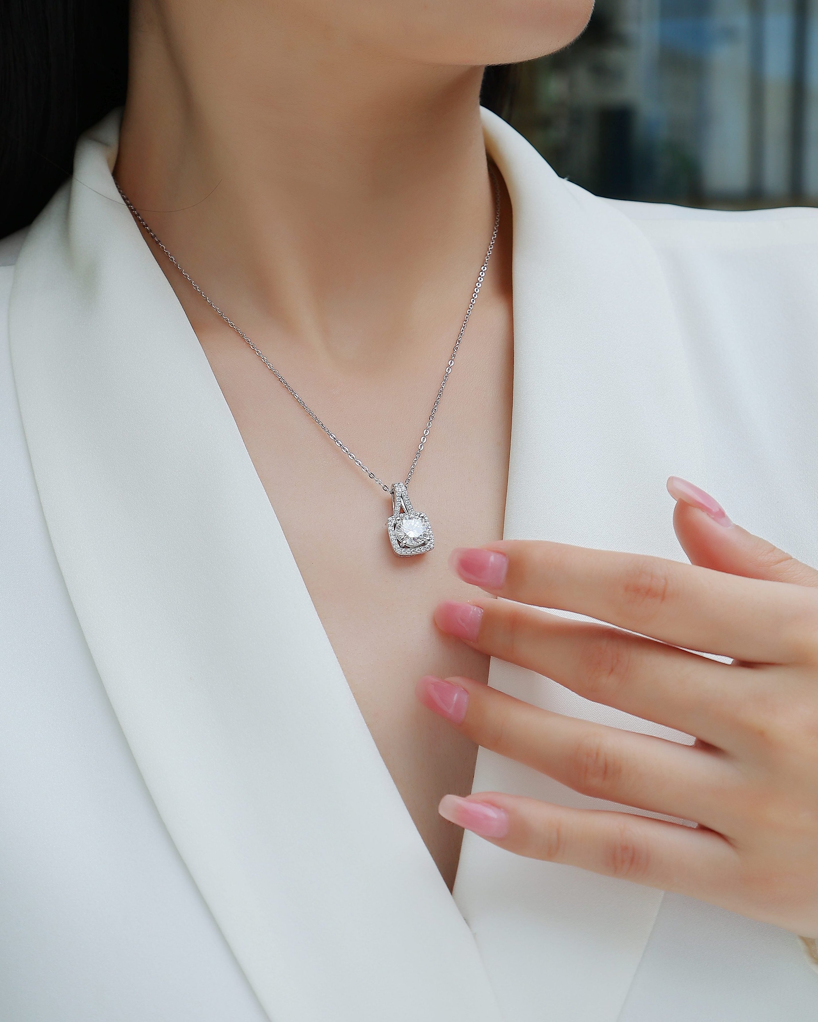 Square Halo 2ct Moissanite Pendant Necklace