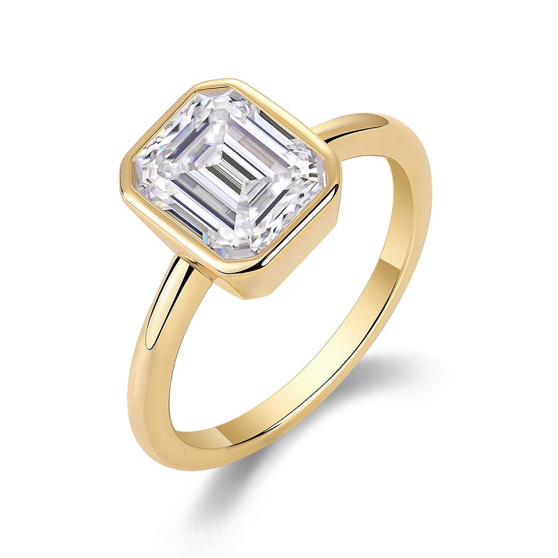 Emerald-Cut Bezel Moissanite Ring