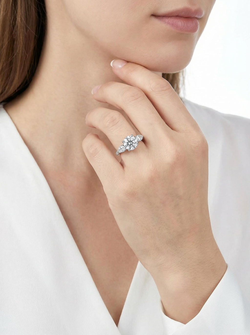 Round Moissanite Three-Stone Ring