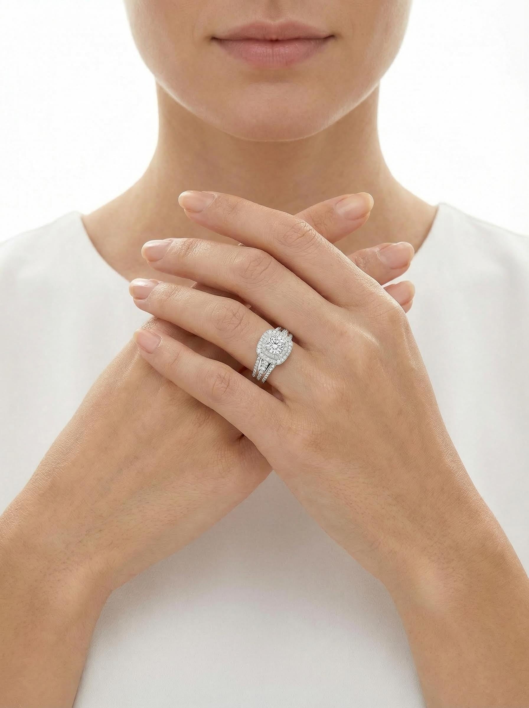 Double Halo Moissanite Crown Ring