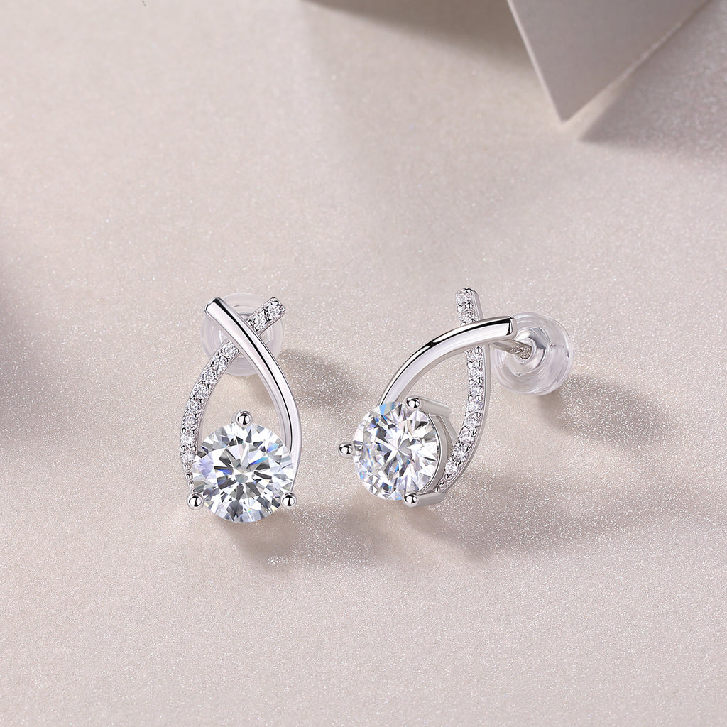 Twist Solitaire Moissanite Stud Earrings