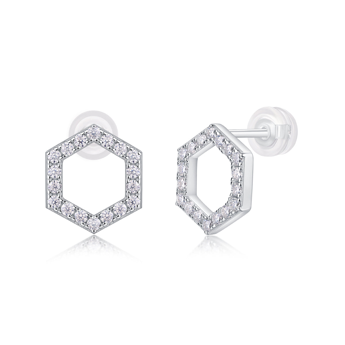 Pavé Hexagon Moissanite Stud Earrings