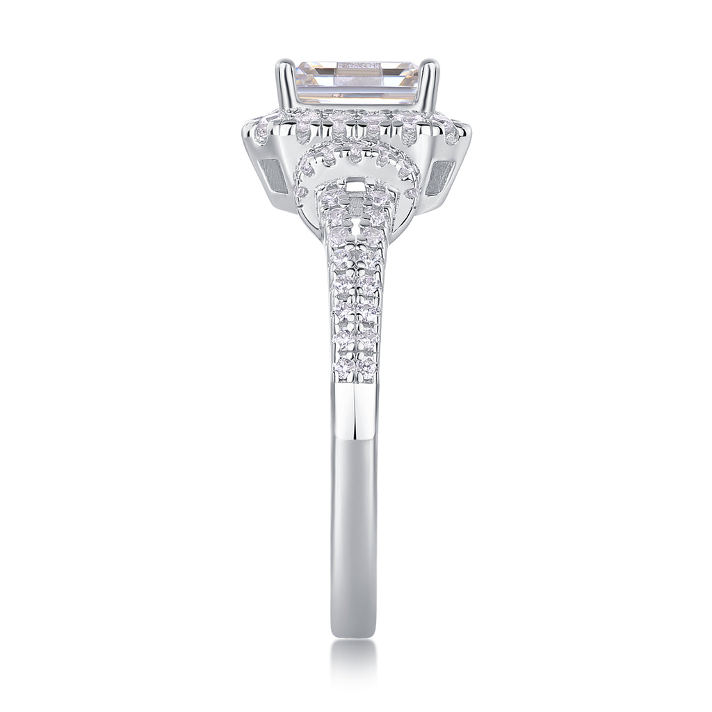 Emerald-Cut Halo Moissanite Ring