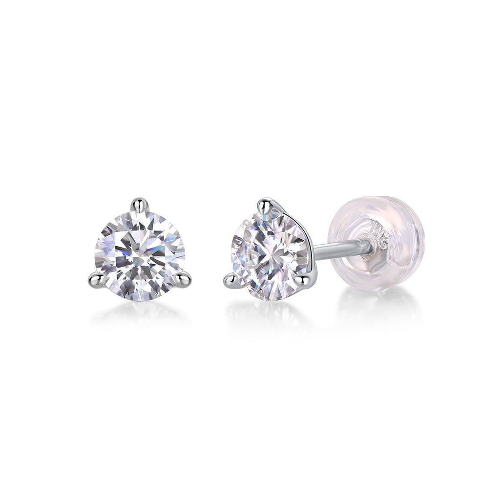 Minimal Four-Prong Round Moissanite Stud Earrings