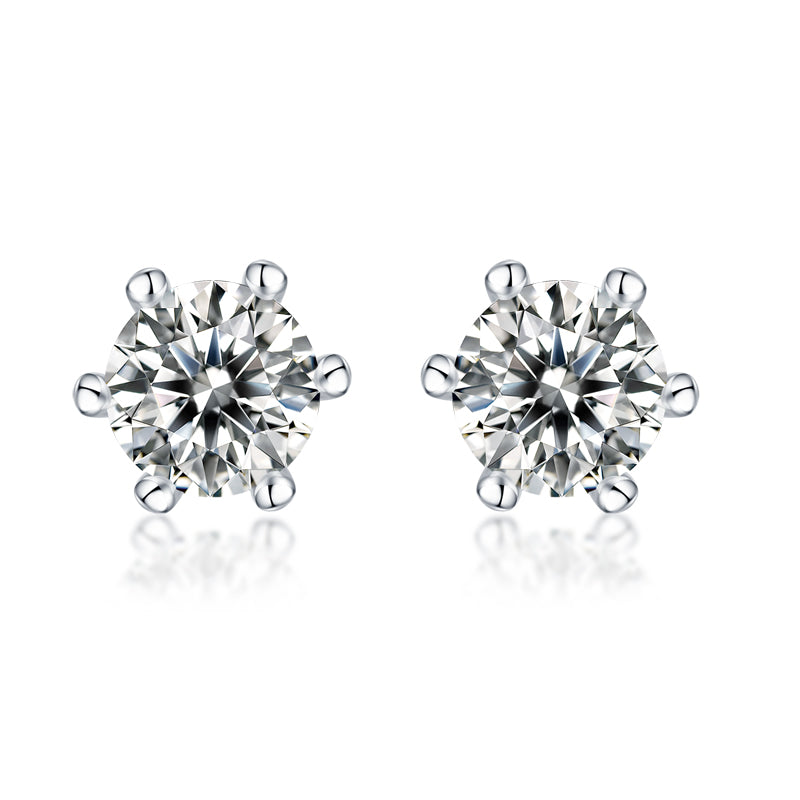 Classic Six-Prong Round Moissanite Stud Earrings