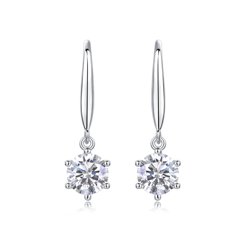 Six-Prong Round Moissanite Drop Earrings