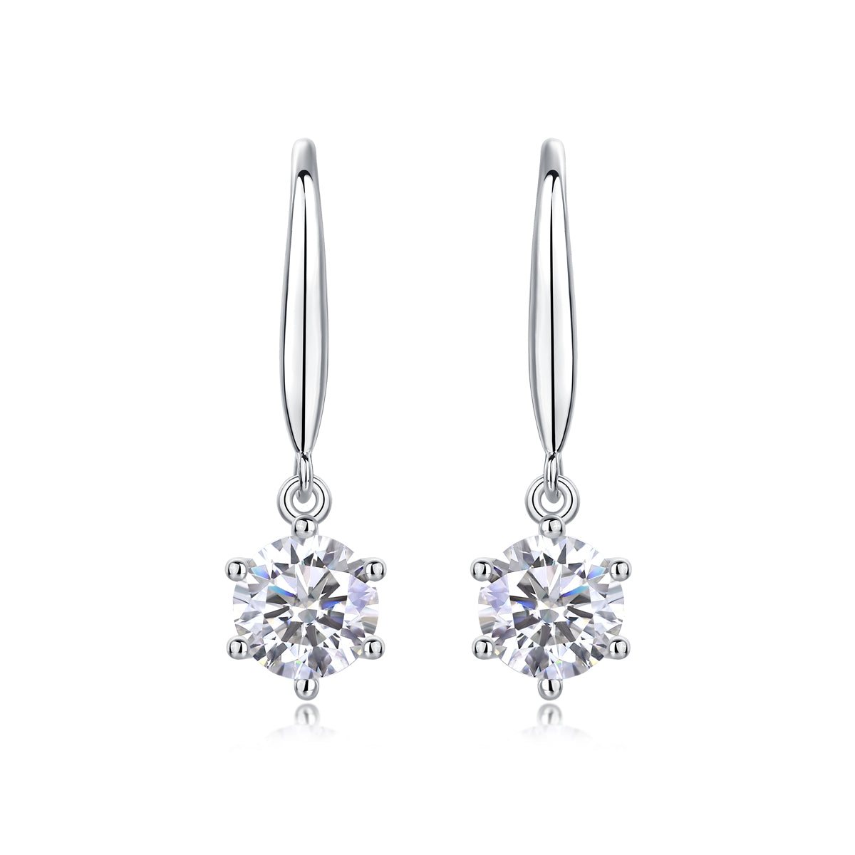 Six-Prong Round Moissanite Drop Earrings
