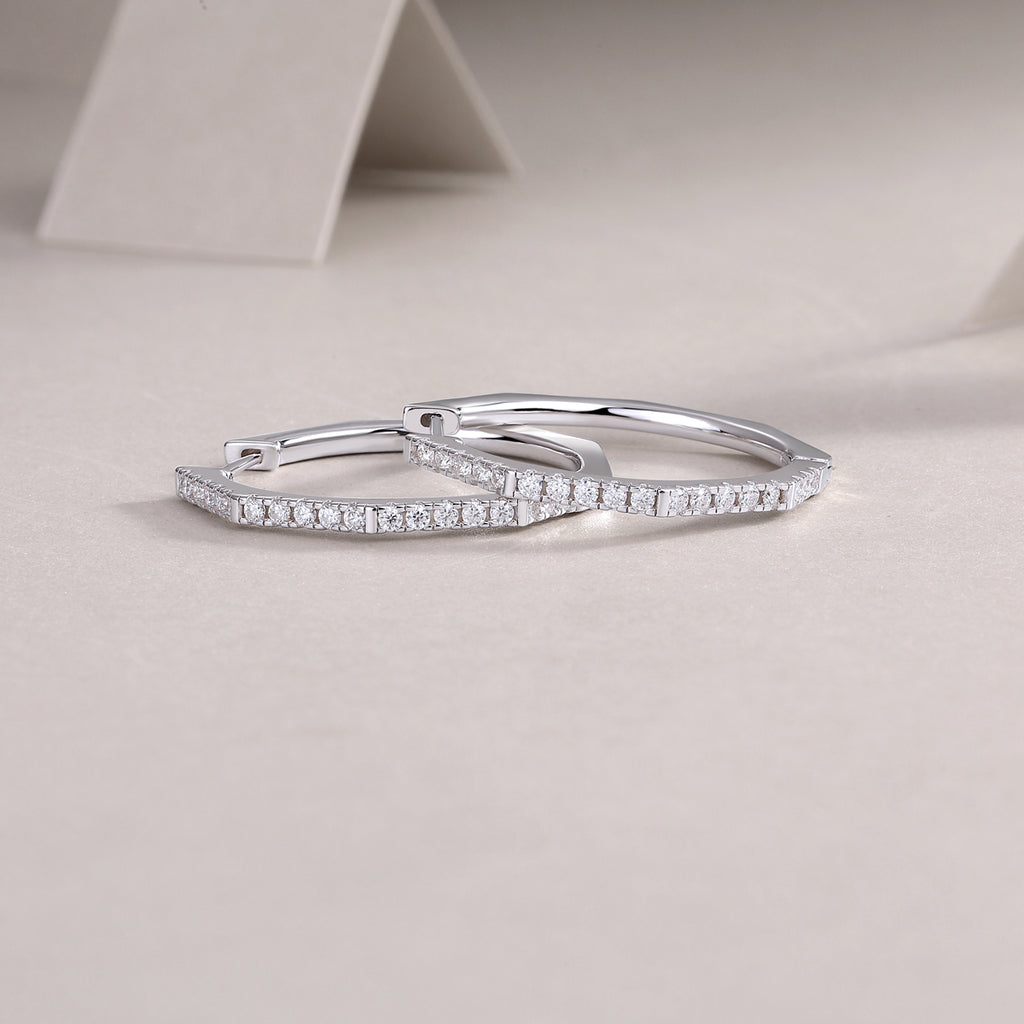 Geometric Pavé Moissanite Hoop Earrings