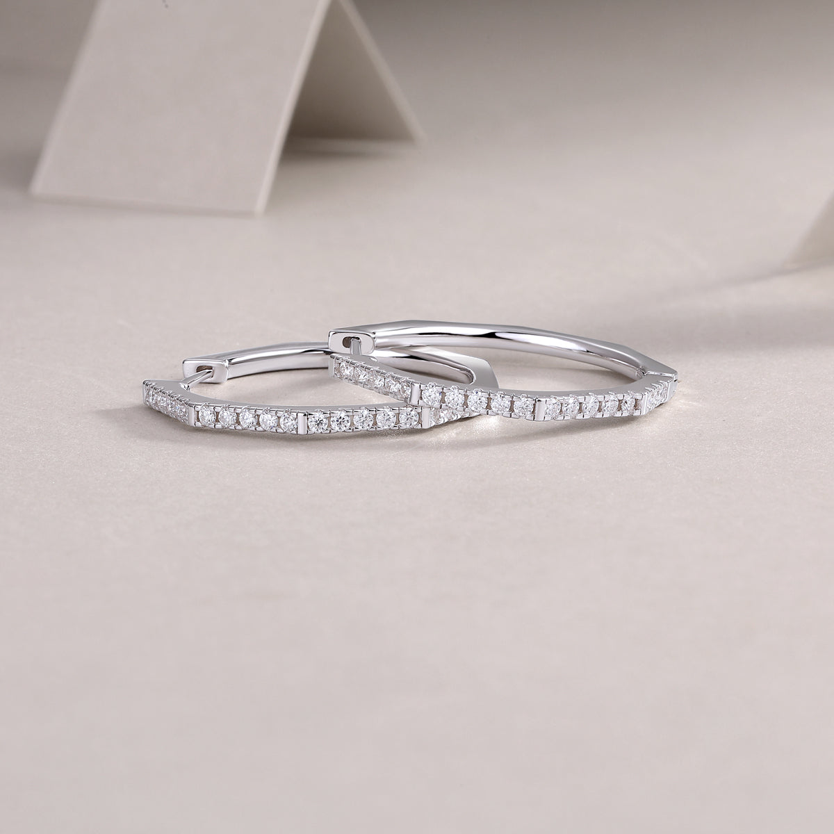 Geometric Pavé Moissanite Hoop Earrings