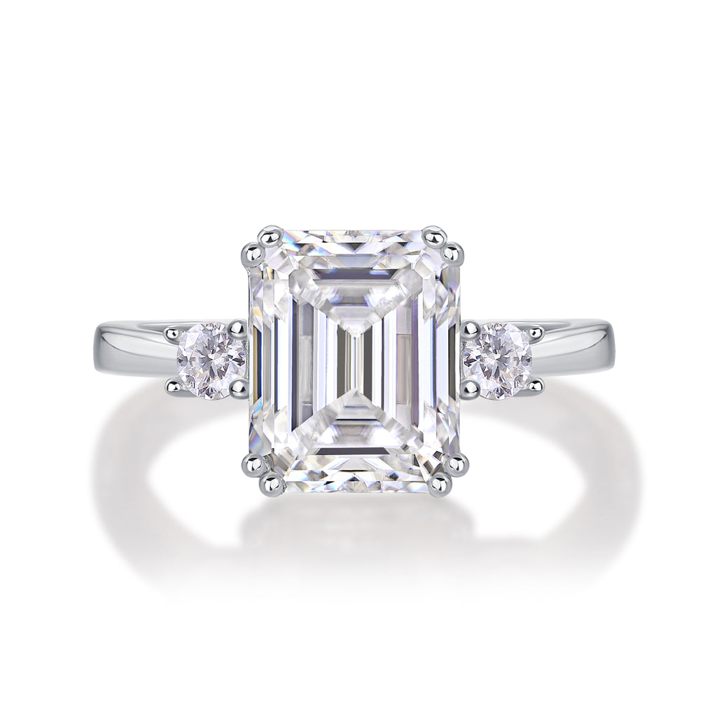 Emerald Cut Moissanite Three-Stone Ring