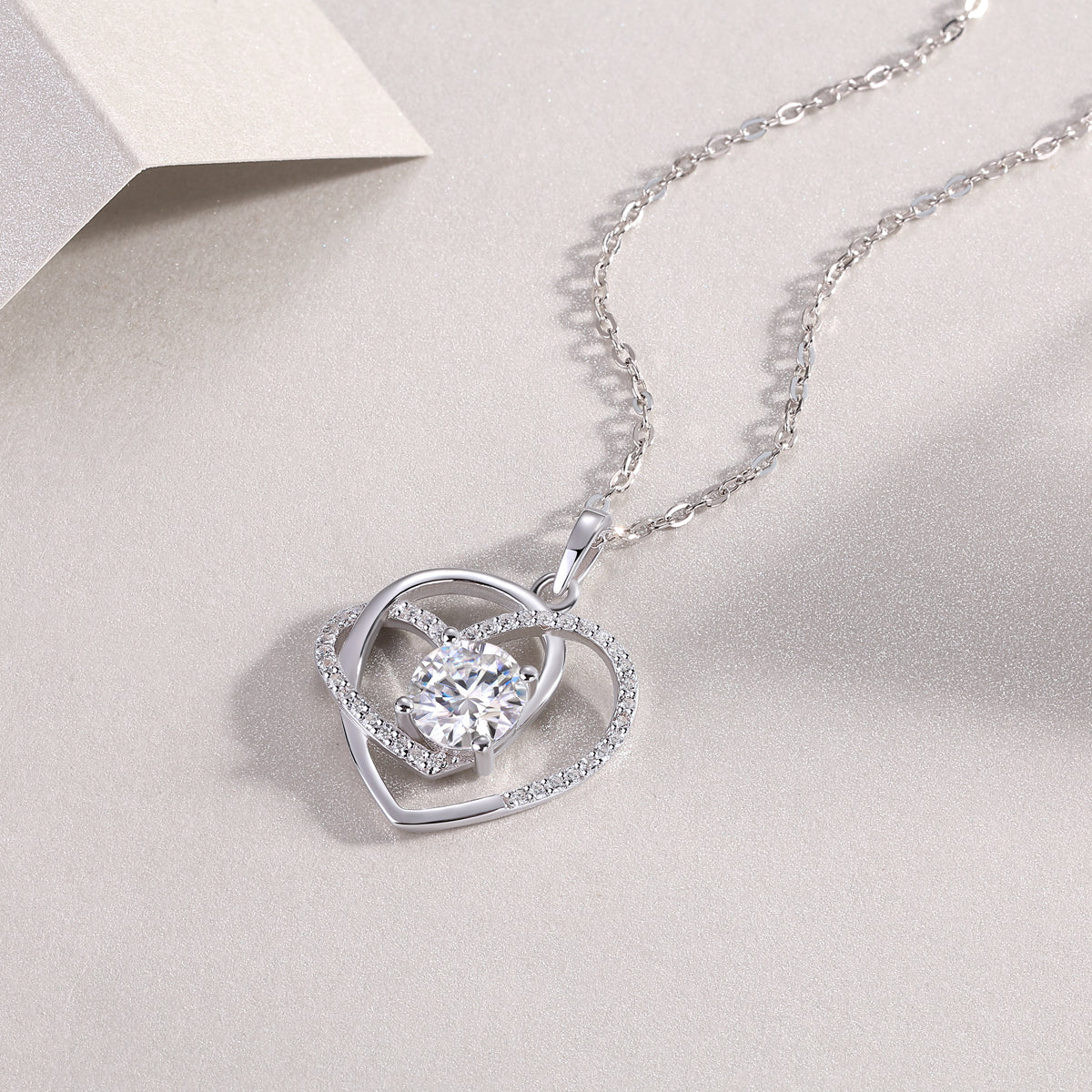 Heart to Heart Interlocking Moissanite Pendant Necklace