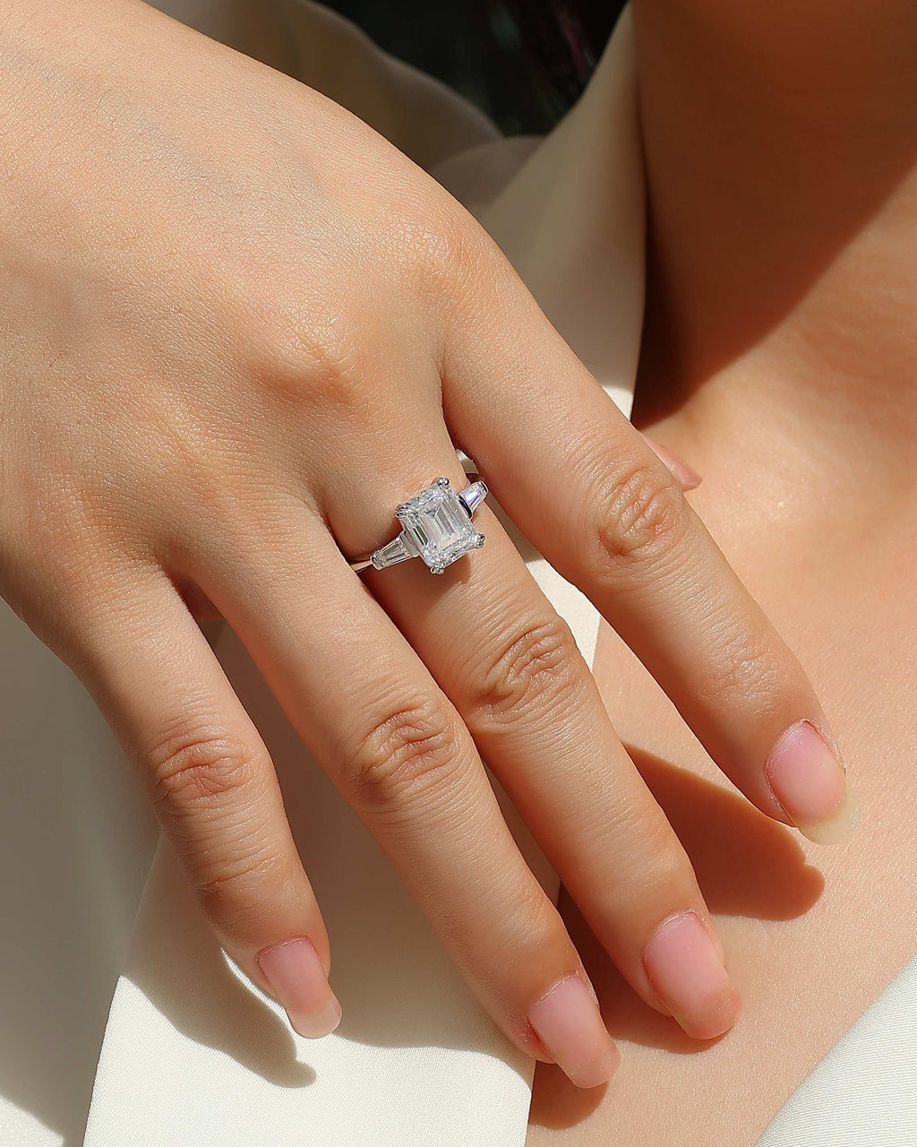 Emerald Cut Moissanite Three-Stone Ring