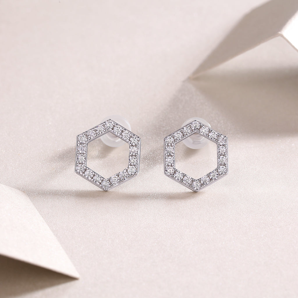 Pavé Hexagon Moissanite Stud Earrings