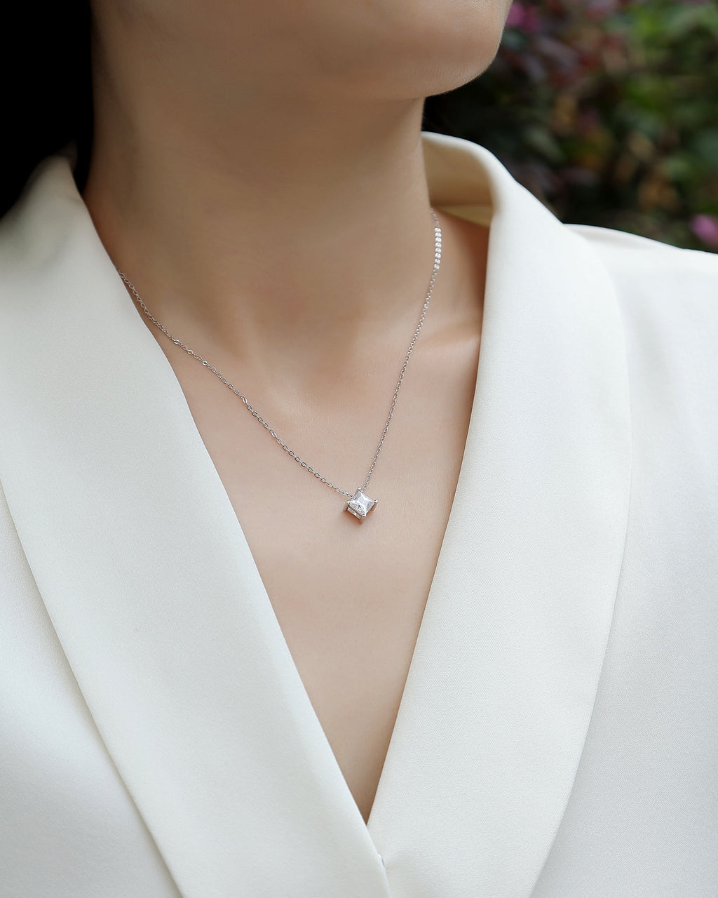 Square Moissanite Solitaire Pendant Necklace
