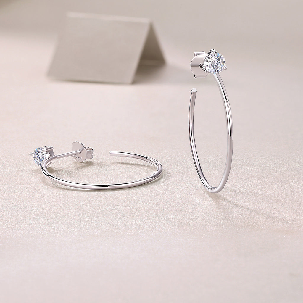 Minimal Round Moissanite Hoop Earrings
