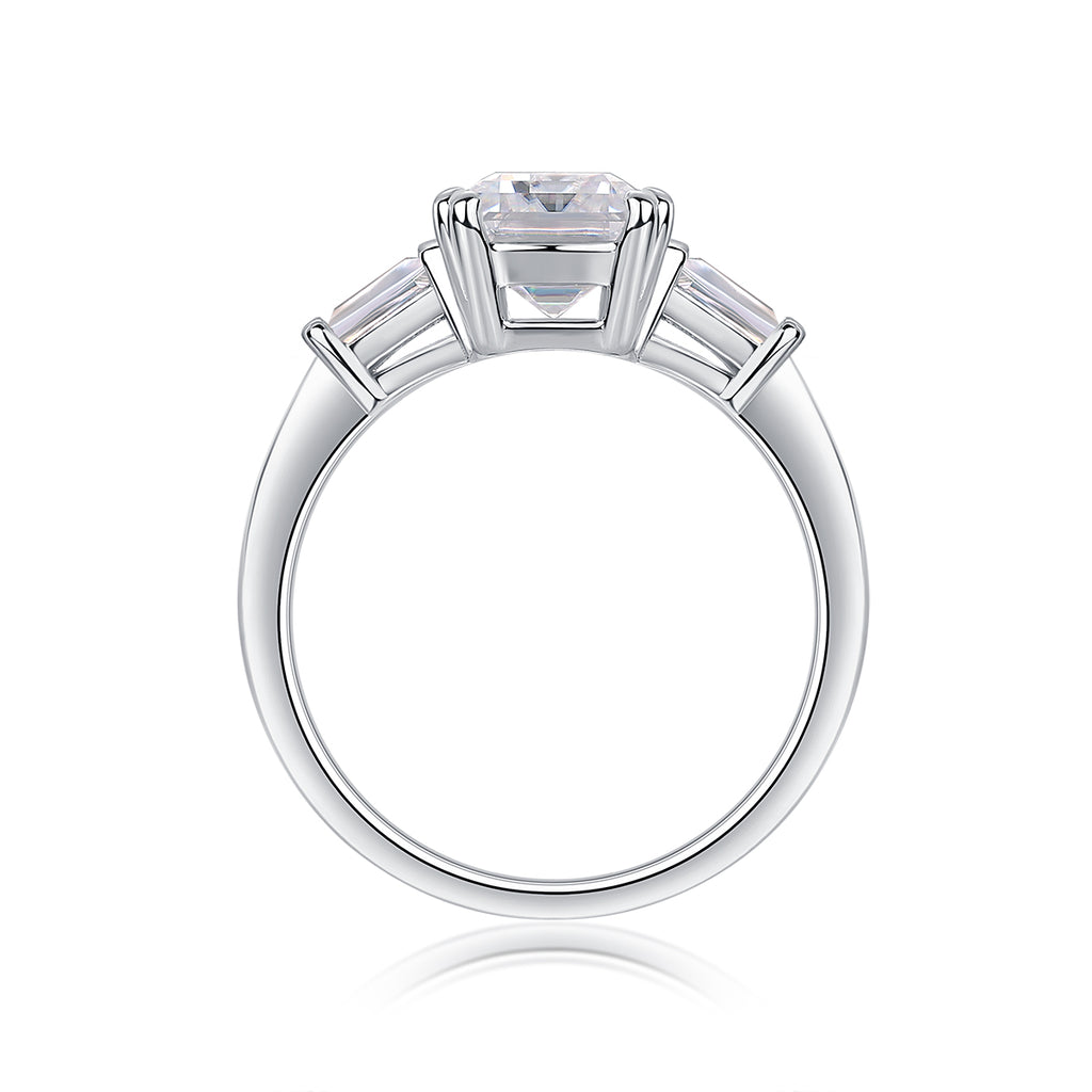 Emerald Cut Moissanite Three-Stone Ring