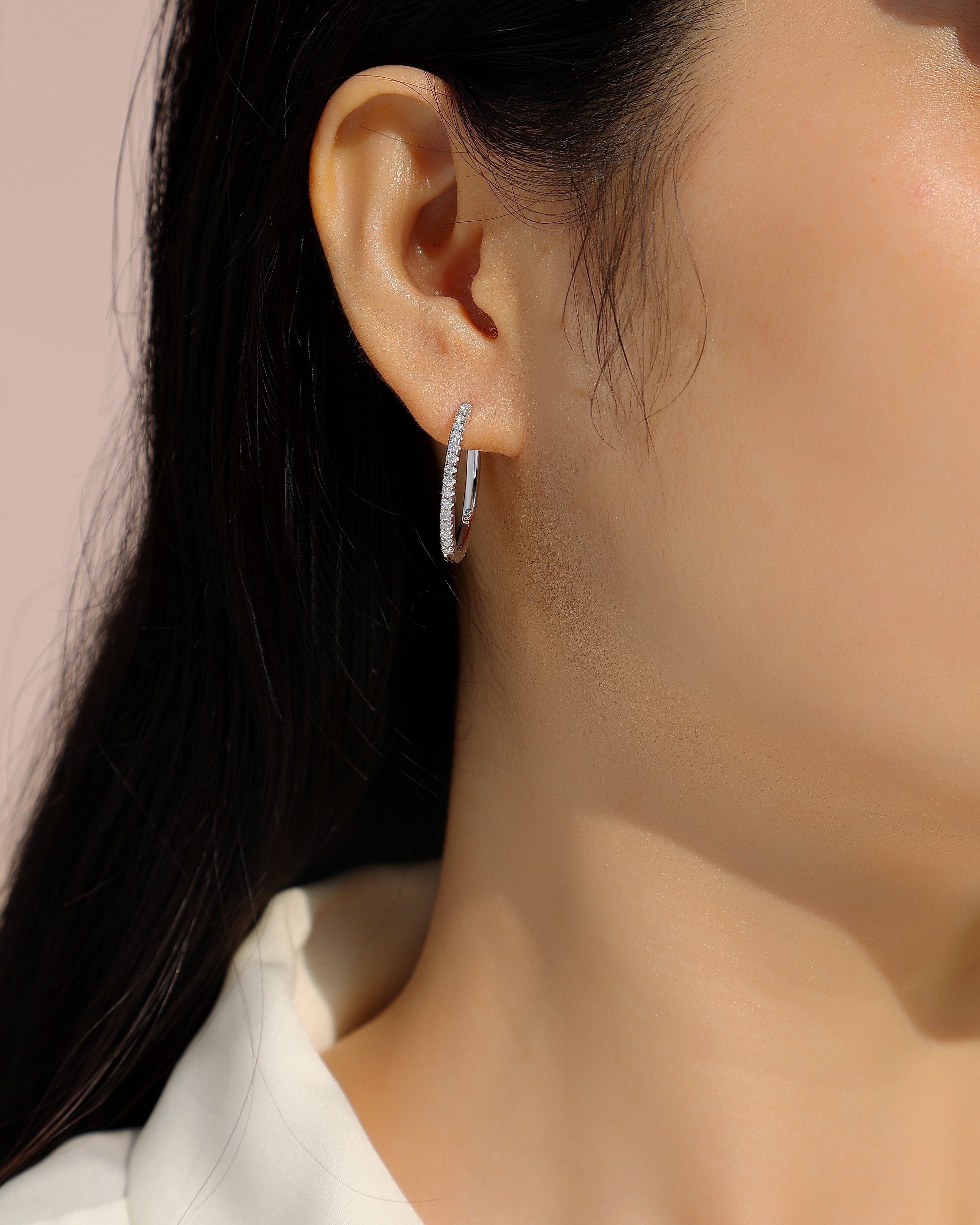 Slim Pavé Moissanite Huggie Hoop Earrings