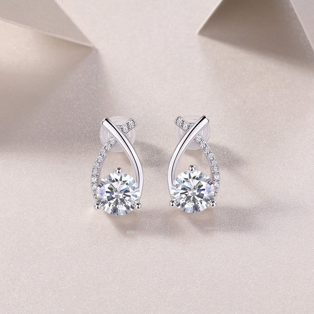 Twist Solitaire Moissanite Stud Earrings