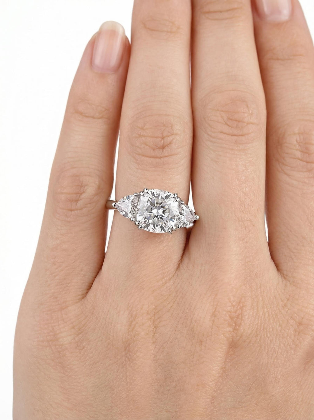Cushion Cut Moissanite Three-Stone Ring